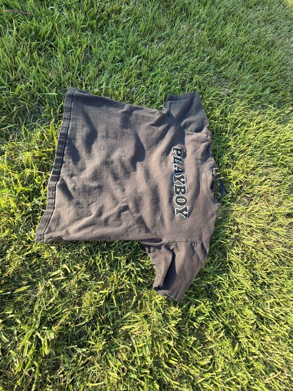 Playboy by Pacsun Black Embroidered Logo T-Shirt Medium